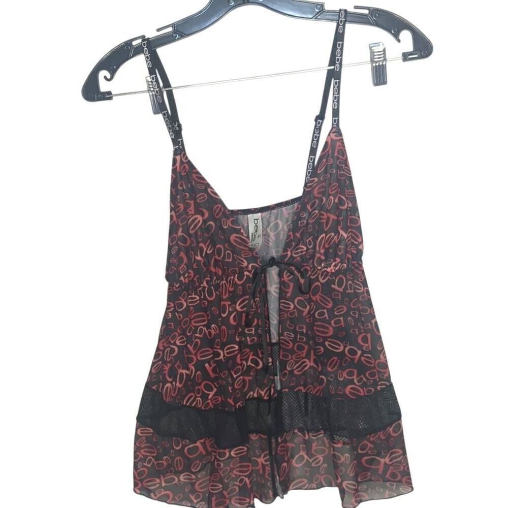 Bebe Lingerie Red Black Strappy Negligee XL